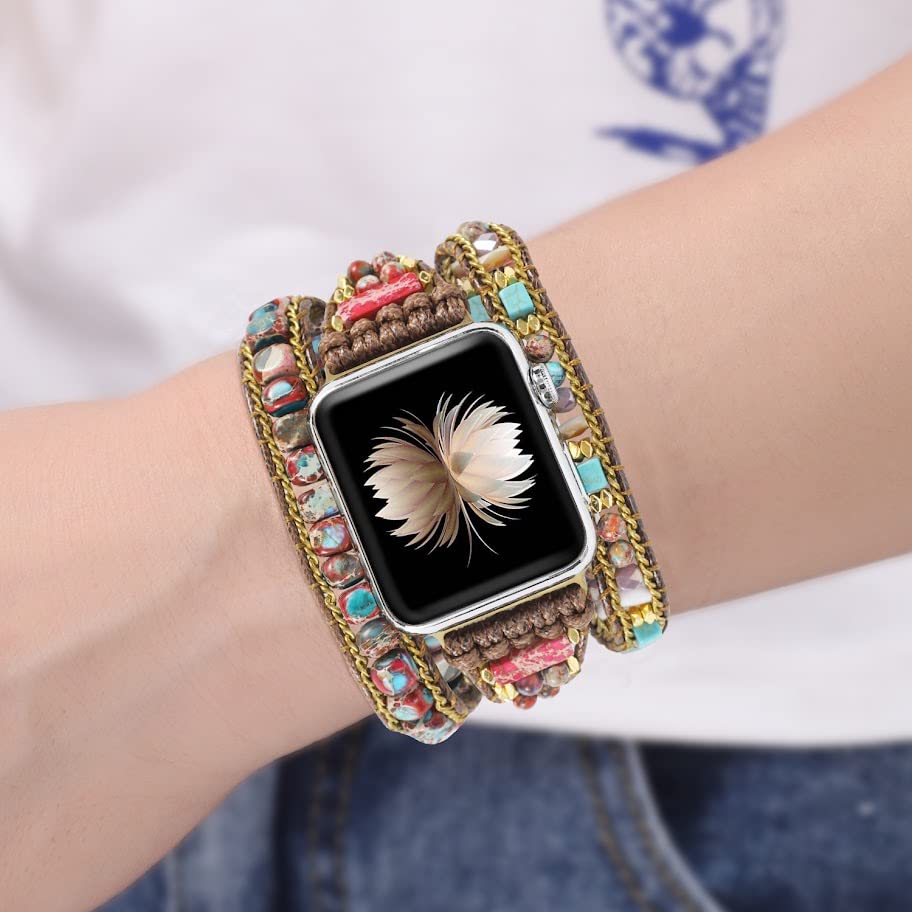 Handmade Watch Band Compatible with Apple Watch Bracelet band 38mm 40mm 41mm 42mm 44mm 45mm, Boho watch band Compatible with Apple watch 1, 2, 3, 4, 5, 6, 7, SE