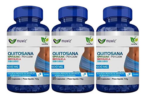 Quitosana Spirulina Psyllium Berinjela 120 Cápsulas Kit 3un