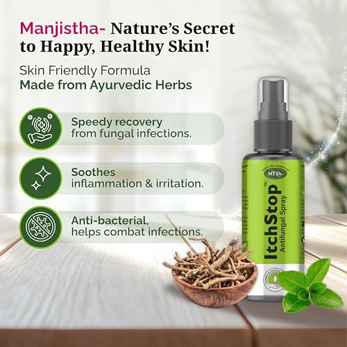 Image of ItchStop Antifungal Spray for Women & Men | Hands-Free Ayurvedic & Herbal Formula - Anti Bacterial, Anti Itch, Anti Chafing & Anti Fungus for Skin Fungal Infection on Thighs, Feet, Back, Hand, Underarm, Private Parts & Nail | Fast-Acting on Ringworm, Eczema, Redness, Jock Itch, Itchy Skin & Irritation | Safe for Daily Use 35ml (Pack of 1)