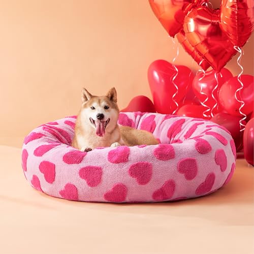 Image of LE SURE Shown on TV Jacquard Donut Dog Beds Large,Lover Hearts 36x36x8in
