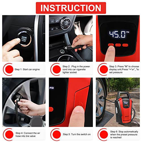 MOICO Portable Air Compressor Pump, 12V DC Car Tire Inflator with Digital Pressure Gauge,120 PSI Tire Pump,Auto Shut Off Air Pump with Bright LED Light for Car Tires, Bicycle, Motorcycle, Ball