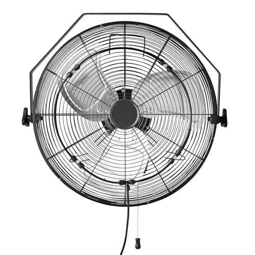 Amazon Basics 18' Outdoor Misting Fan, Wall-Mounted, Industrial Fan, Waterproof (IP44), With Tilt Head, Heavy-Duty Metal Blades, Dual Ball Bearing Motor, 3 Speeds Up to 1550 RPM and 3781 CFM, Black