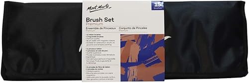 Miniatura 9 de Mont Marte Juego de pinceles de pintura de alta calidad, 15 piezas, incluye 15 pinceles diferentes en una caja de rollo con cierre magnético,