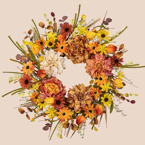 FloralElegance Artificial Fall Wreath 22 Inch Fall Floral Wreath...