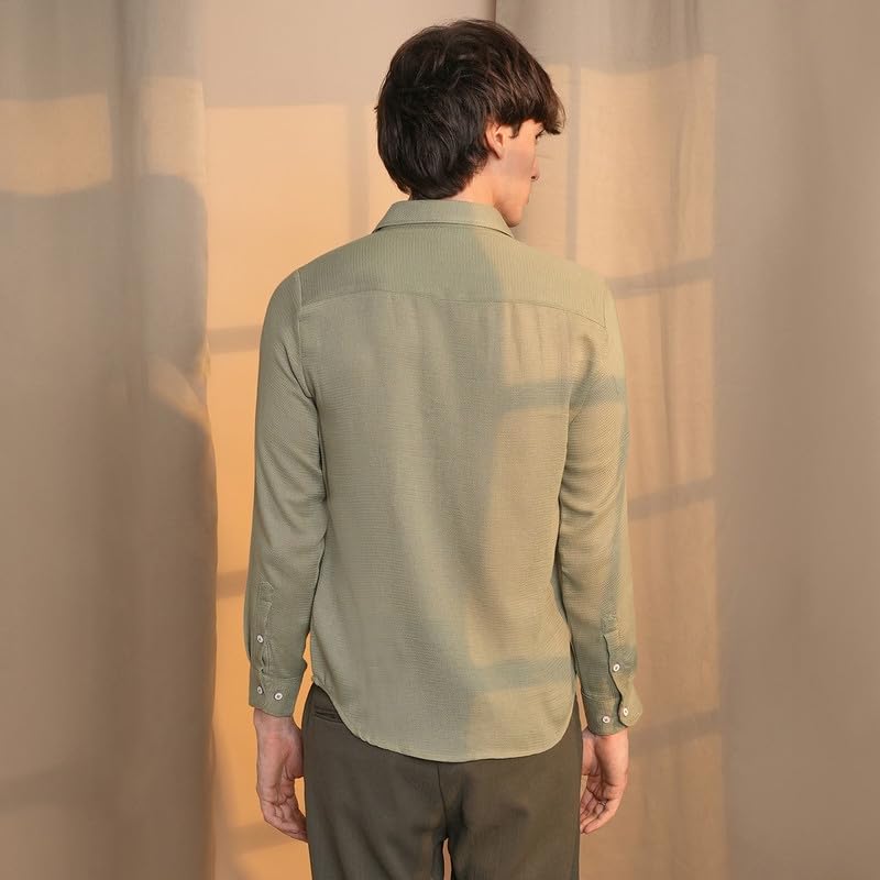 Image of CAHOOT Men's Solid Utility Shirt | Casual Wear | Spread Collar | Long Sleeve | Button Closure | Shirt Crafted with Comfort Fit for Everyday Wear