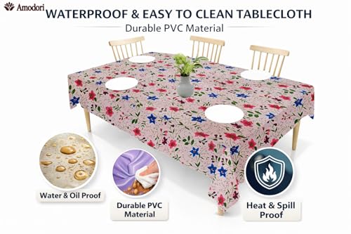 Image of Waterproof Dining Table Cover | PVC Table Protector | Dustproof Spill Proof Cover for Home & Kitchen (floral-24, 40x60 Inches (4 Seater))