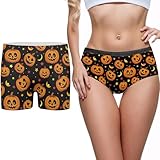 Dngkaoje Halloween Pumpkin Underwear for Women Funny Couples Matching Underwear Soft Pumpkin Panties for Women Plus Size His and Hers Halloween Outfit Comfort Sexy Briefs L