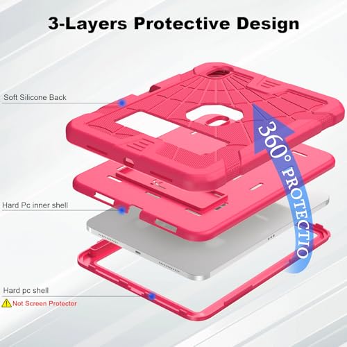 SIBEITU for iPad A16 Case 11th Generation 11-inch 2025 & iPad 10th Generation 10.9-inch 2022, Shockproof Rugged Military Grade Protective Hard 10 Cover Built-in Kickstand for Women & Girls, Hot Pink