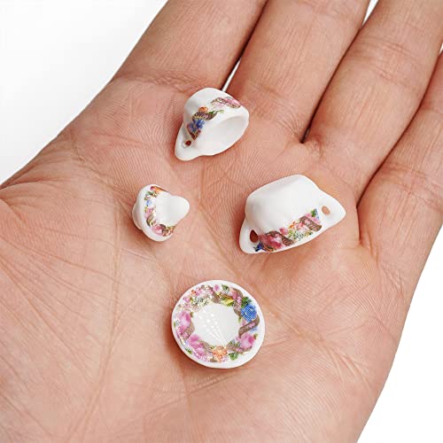 Odoria 1/12 Miniature Porcelain Tea Set 15Pcs Dollhouse Decoration Accessories, Wreath