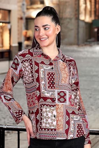 Image of POPWINGS Women Casual Sky Blue Floral Printed Shirt | Collar Button Shirt | Full Sleeve Shirt | Trendy Shirt | Regular Casual Shirt