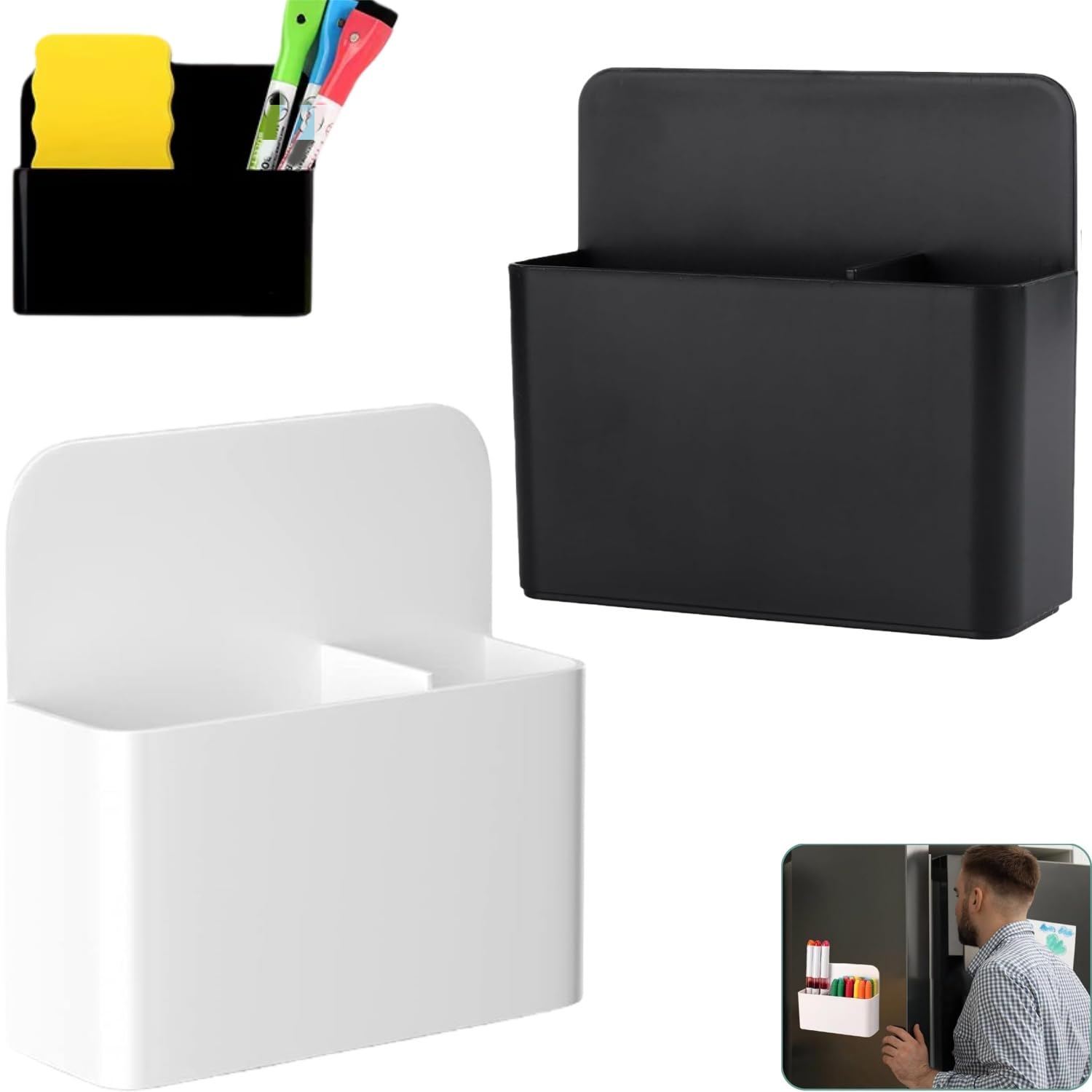 Zpeiran 2PCS Magnetic Pen Marker Holders,Adjustable Magnetic Pen Holder Whiteboard Pen Holder for Fridge,Whiteboards, RefrigeratorsHome,Office(Black,White)