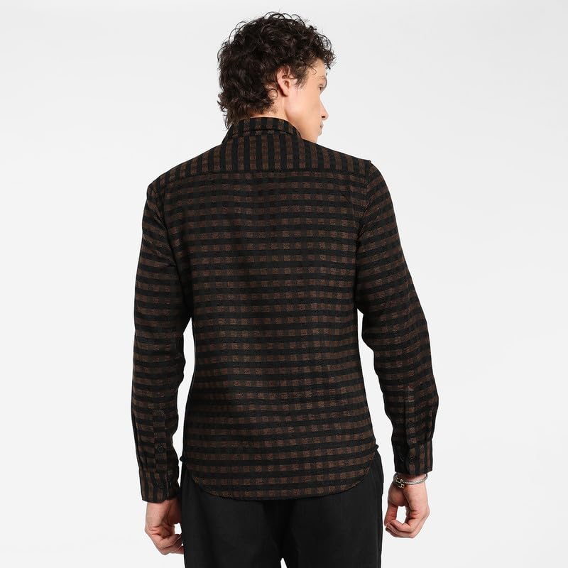 Image of CAHOOT Men's Polycotton Abstract-Textu Shirt |Casual-Wear | Spread Collar | Long Sleeve | Button Closure | Shirt Crafted with Comfort Fit for Everyday Wear