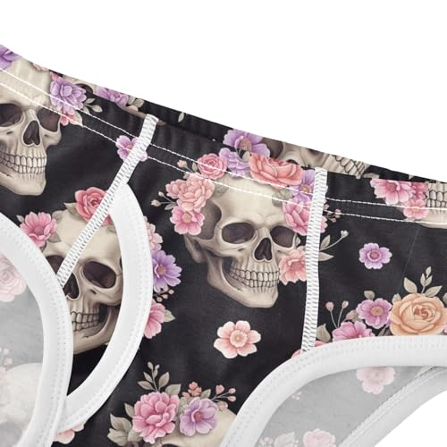 CHIFIGNO Underwear for Boys Funny Skull Flower Black Cotton Boys Briefs Printed Soft Brief Underwear4