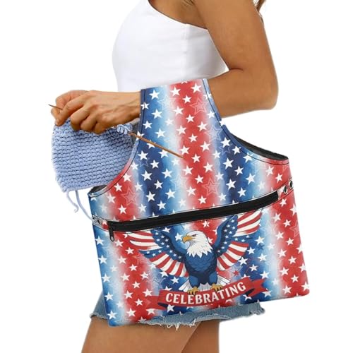 Image of ZUXONGSY Patriotic Eagle Yarn Bag America250 Knitting Tote Bag Cookies Yarn Tote Yarn Organizers and Storage for Women Knitting Yarn Storage Bag Organizer