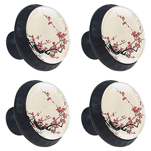 Ancient Artistic Cherry Blossom Plum Drawer Knob Cupboard Pull Handle 4PCS with Screws for Home Dresser Cupboard
