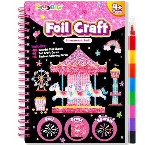 Image of FUNNYB&G Mess-Free Foil Art Craft for Girls Ages 4-10, Kids Birthday Gift