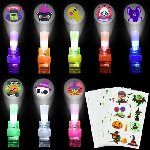 Halloween Party Favors for Kids,32pcs Finger Lights Halloween Goodie Bag Stuffers Pinata Fillers,Halloween Party Supplies Toys,Trick or Treat Classroom Favors,Extra Gifts 10Sheets Glowing Stickers