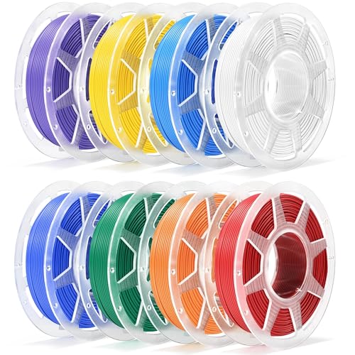 MarsWork Pre-Dried PLA Basic 8x250g Bundle with Spool for Bambu Lab 3D Printers Multicolor 1.75mm 3D Printing Filament White+Red+Pumpkin Orange+Yellow+Mistletoe Green+Cobalt Blue+Cyan+Purple