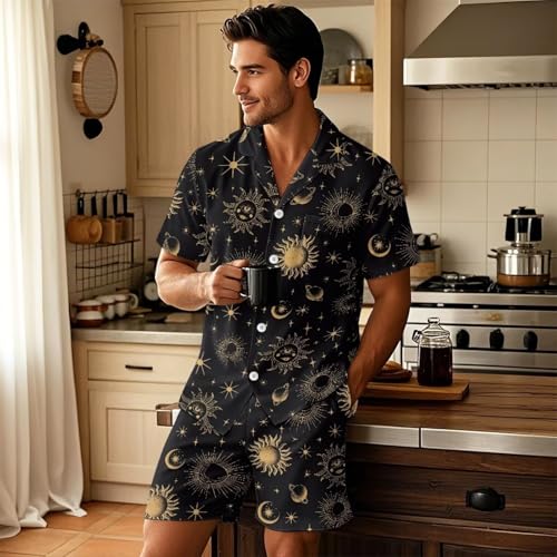 Summer Pajamas Set for Men Short Sleeve Sleepwear Button Down Shirt and Shorts Short Lounge Set XS-5XL3