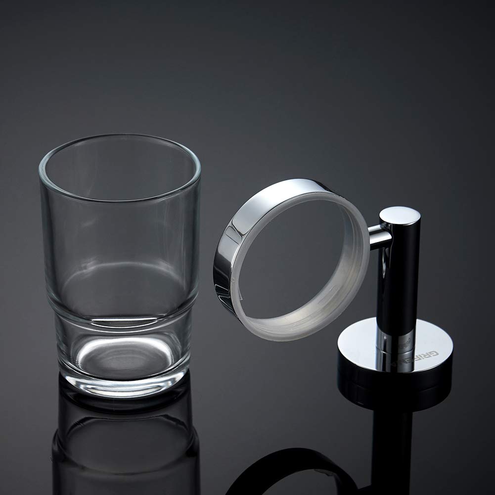 GRIFEMA Ibiza - Portavaso y Vaso de pared, Vaso con soporte, accesorios de baño, Latón, Cromo