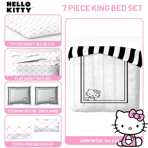Image of Sanrio Hello Kitty King Comforter Set 7 Piece Bedding for Girls, White