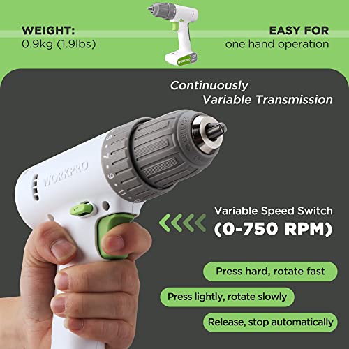 Workpro 12V Cordless Drill Driver Set, Electric Power Drill Tool Kit With 6 Pcs Bits, 3/8-Inch Keyless Chuck thumb #3