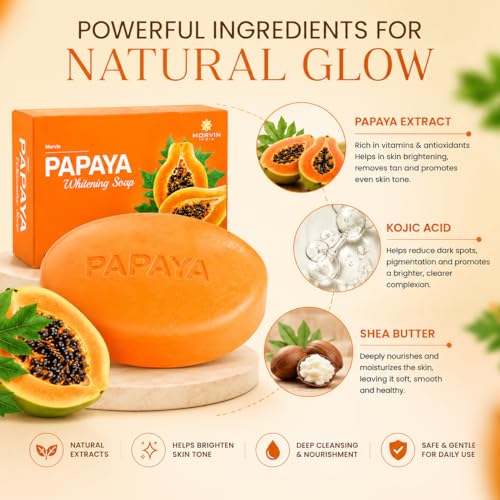 Image of Bath Soap Bar - Enriched with Papaya Extract, Kojic Acid & Shea Butter for Dark Spot & Acne Removal - (75gm, Pack of 5).