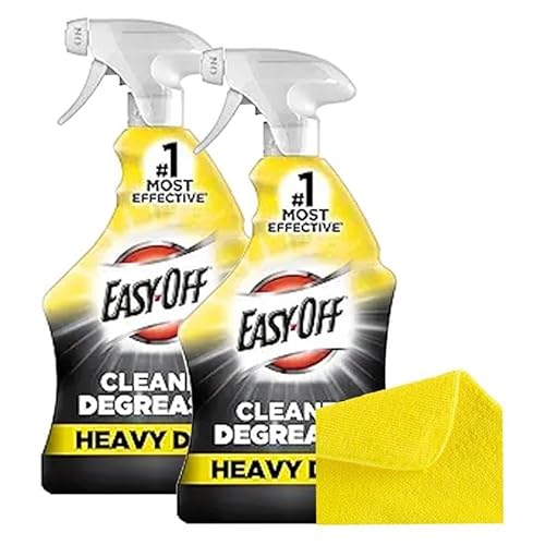 Easy-Off Heavy Duty Degreaser Cleaner Spray, 32 Ounce (Pack of 2+Cloth)