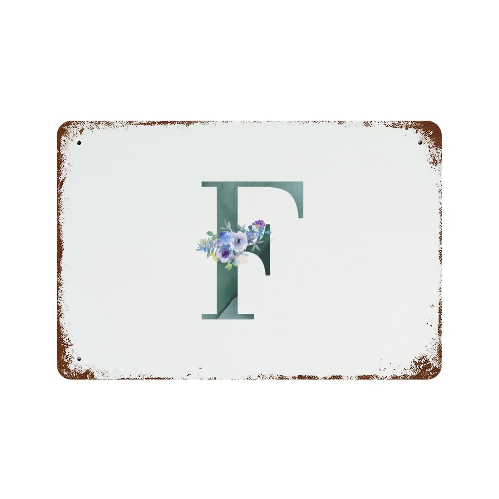 Panneau aluminium initial vintage lettre F decoration exterieure pelouse et cour retro