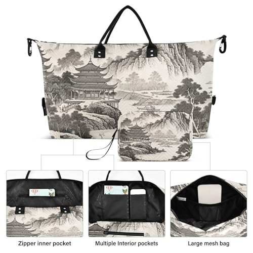 Large Travel Duffel Bag, Chinese Landscape Paint Sports Tote Gym Bag, Shoulder Weekender Overnight Bag for Women Men, Carry On Luggage with Toiletry Bags2
