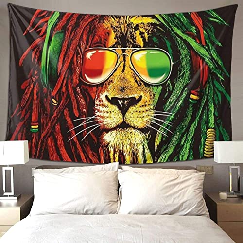 Ulticool - Wandteppich Dekoration Wohnung - Reggae Rasta Jamaika Löwe Brille - 200 x 150 cm groß - Wandtuch Wandbehänge - Accessoires für Schlafzimmer Wohnzimmer Kinderzimmer Cover