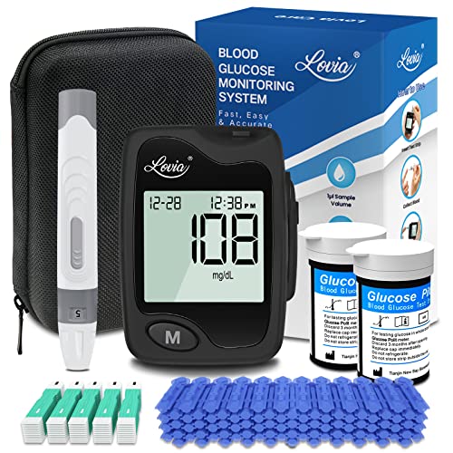 Diabetes Testing Kit - Lovia Care Blood Glucose Monitor Kit with 1 Glucose Meter, 50 Blood Sugar Test Strips, 50 Lancets, 1 Lancing Device and Carrying Case, Glucose Monitor No Coding Diabetes Testing Kit - Lovia Care Blood Glucose Monitor Kit with 1 Glucose Meter, 50 Blood Sugar Test Strips, 50 Lancets, 1 Lancing Device and Carrying Case, Glucose Monitor No Coding