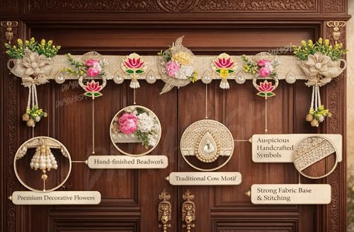 Image of Divyakosh Artificial Flower Toran for Main Door Entrance | 3 FT | Decorative Bandanwar for Home Entrance, Mandir & Pooja Room | Diwali, Wedding & Festival Decor