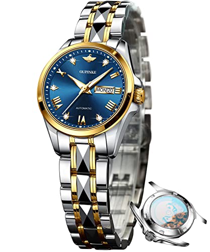 Montre automatique pour femme mécanique de luxe avec cadran diamant bleu