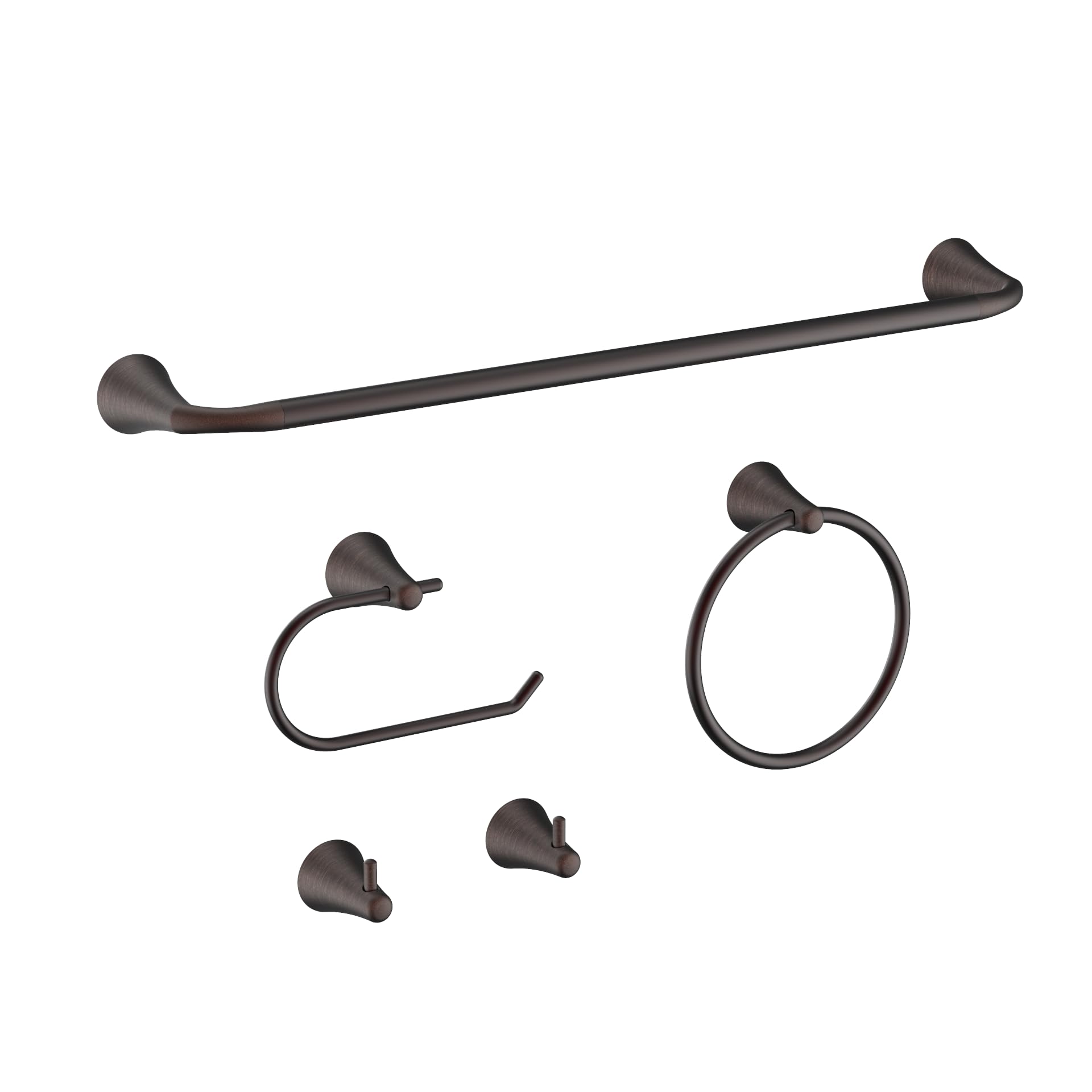 pierceton collection, 5-piece bathroom hardware accessories set, towel ring, adjustable expandable towel bar, two towel and robe hook, toilet paper holder, wall mounted, venetian bronze