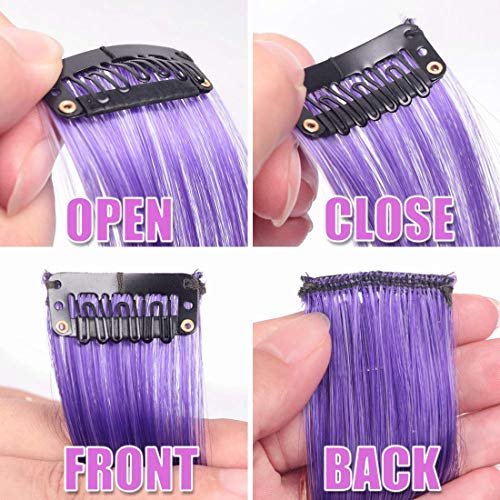 12 Pcs Colored Hair Extensions Colorful Clip In Hair Extensions 21 Inch Synthetic Straight Hair Extensions For Kids Girls Women #TOP2