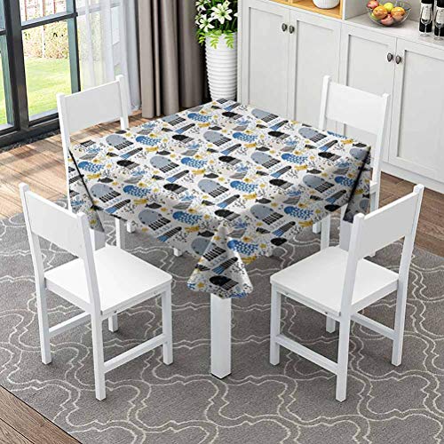 Square Tablecloth Heavy Duty Fabric Stain Proof Table Cloth Paris Typography with Eif (Square,92x92 inch) for Parties, Weddings, Kitchen, Wrinkle-Resistant Table Cover