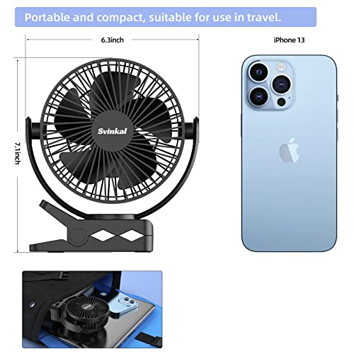 Svinkal Clip On Fan, 5000Mah Usb Charging Portable Battery Fans, 6Inch Quiet Usb Personal Desk Fan, 3 Speeds, 720° Angle Adjustment, Small Stroller Fan For Home Office Dormitory. #TOP3