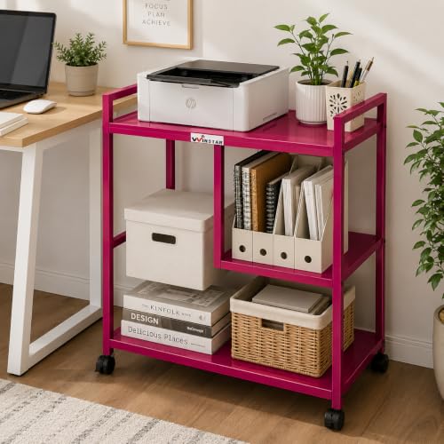 Image of WINSTAR Printer Stand, Solid & Sturdy, Modern Contemporary Look, Space Saving, Made in India (Fuchsia Pink, 3 Tier Split Shelf)