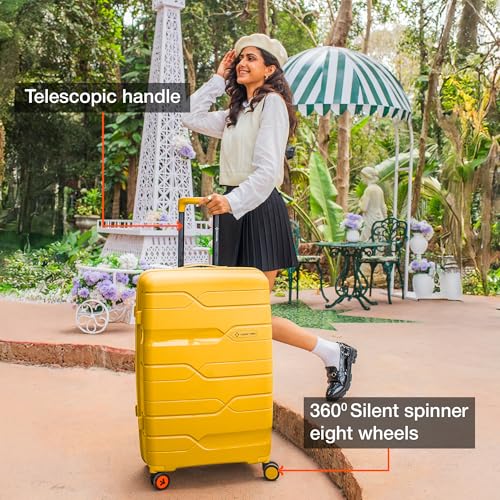 Image of Nasher Miles Polypropylene 360 Degree Paris Hard-Sided Check-in Luggage 28 inch | 75cm | 8 Wheels Large Trolley Bag for Travel | Suitcase (Yellow)