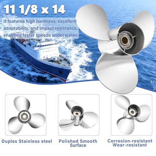 Image of FYMP OEM Upgrade Stainless Steel Boat Propeller for Yamaha Outboard Motos 40-60HP, 13 Spline Tooth,RH