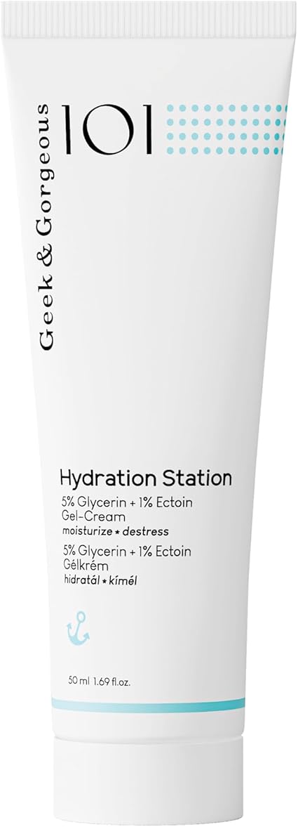 Geek & Gorgeous Hydration Station - Crema de Gel Ligera y Refrescante - Crema para el Cuidado con Glicerina y Ectoin - para piel normal, grasosa y combinada - tubo de 50 ml