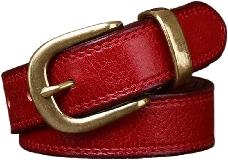 Women's Leather Belt - 2.8 cm Solid Cowhide with Brass Buckle for Jeans