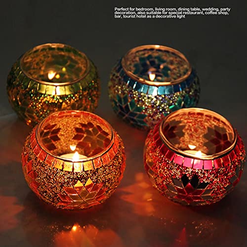 Gugxiom 4Pcs Mosaic Glass Votive Candle Holder, Handmade Romantic Valentine Centerpiece Candle Holder, Colorful Glass Candle Holders For Valentine, Party Decor #TOP1