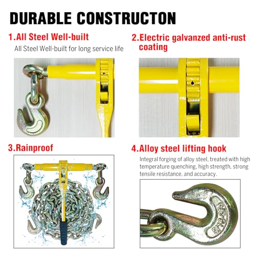 Image of Ratchet Chain Binders - Heavy Duty 5 /16 inch -3 /8 inch Load Binders with Grab Hooks,9200 lbs Working Load Limit, 4-Pack, for Grade 70 Transport Chains,Ideal for Towing,Hauling,and Flatbed Trailers