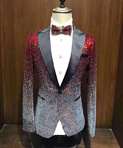 Men's Slim Fit Casual One Button Blazer Business Suit Shiny Sequin Wedding Suit Jacket Sport Coat2