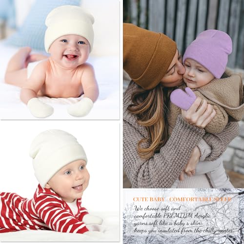 Image of Baby Beanie Hat Gloves Set, Kids Winter Warm Knit Hat with glvoes,Toddler Soft Beanie for Little Boys Little Girls Children