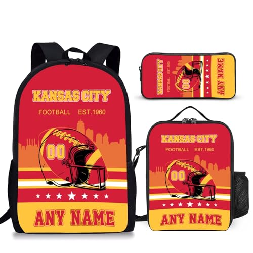 Custom Kansas City Backpack 3PCS Set Lunch Bag Pencil Case Box Personalized Name Number Fan Gifts for Girl Boy Men Women - Main Image