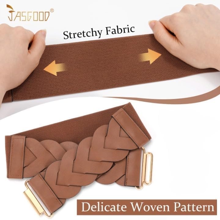 JASGOOD Women's Wide Elastic Belt Vintage Stretchy Belt for Dresses Braided Waist Belt - Image 4
