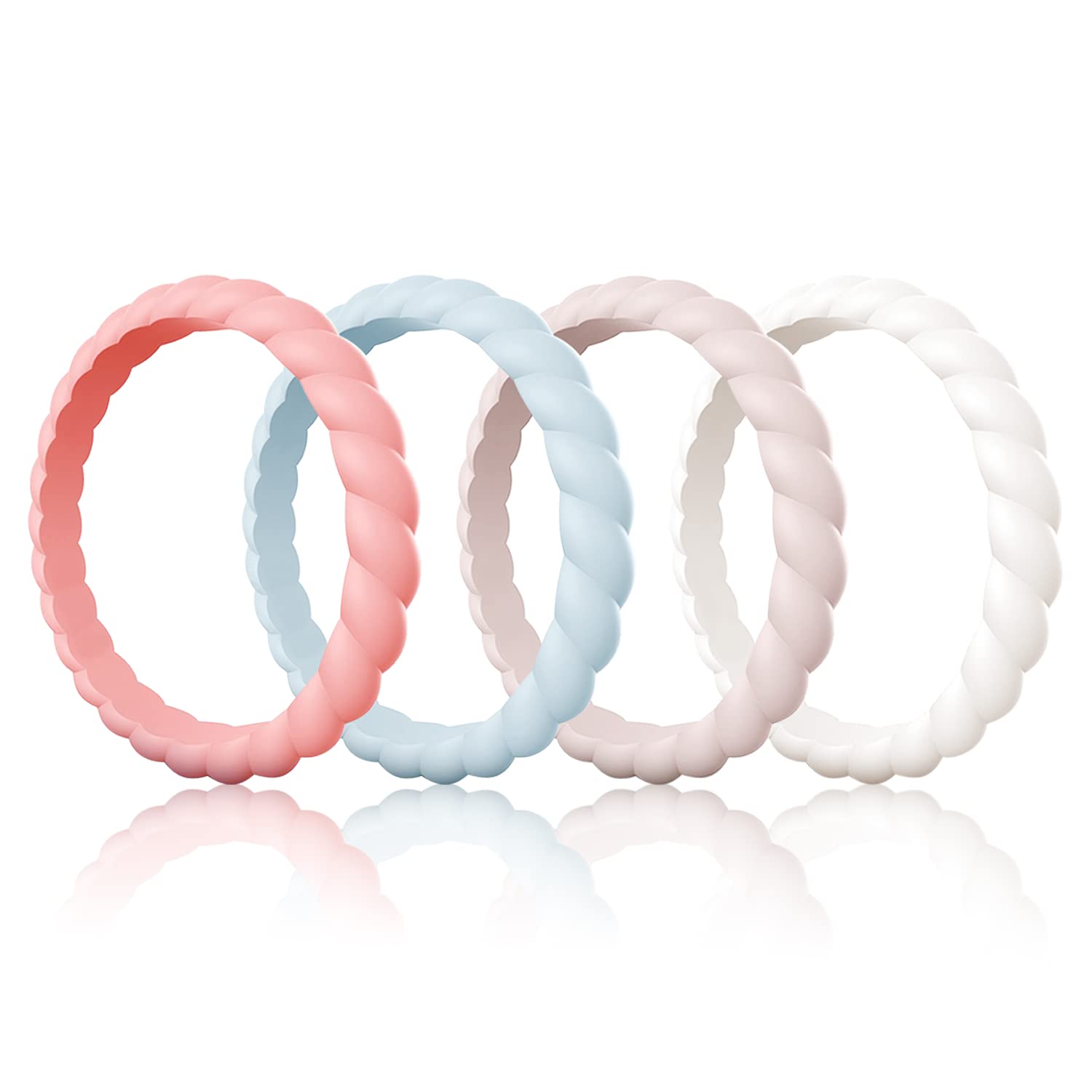 Egnaro Silicone Wedding Ring for Women,Thin and Stackble Braided Rubber Wedding Bands,No-Toxic,Skin Safe